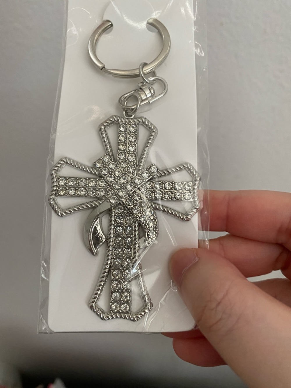 Crystal Collection Silver Rhinestone Cross Keychain - Picture 2 of 2